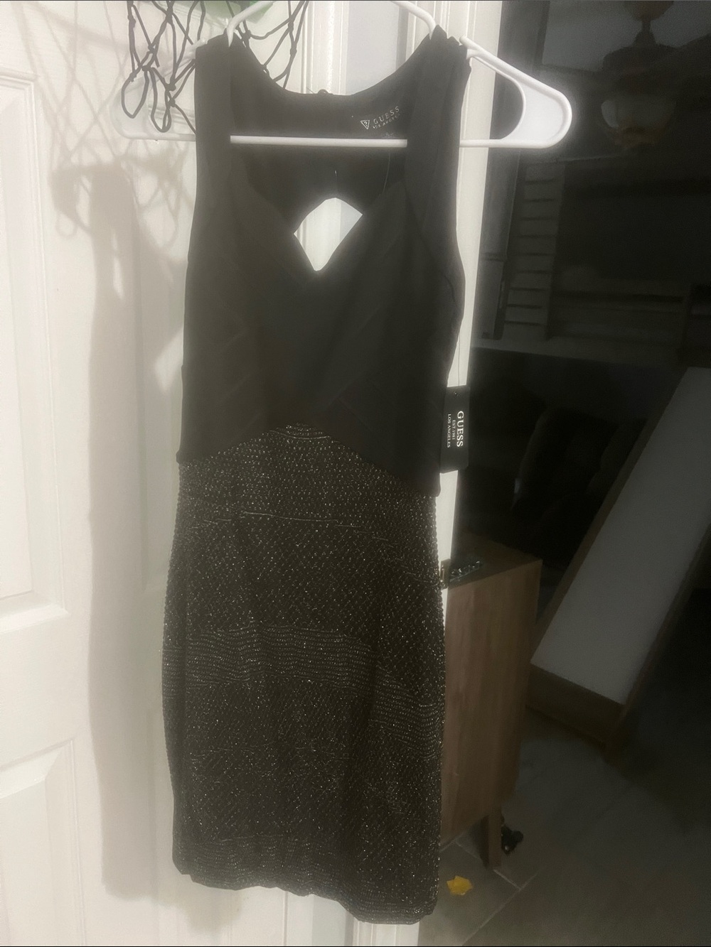 GUESS Black Sleeveless Midi Dress with Sparkle Skirt
